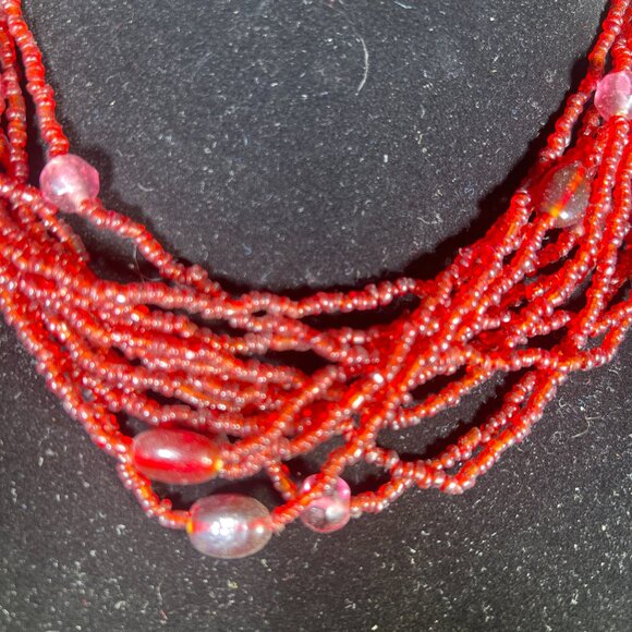 Multi-layered Red Bead Statement Necklace - Picture 5 of 5